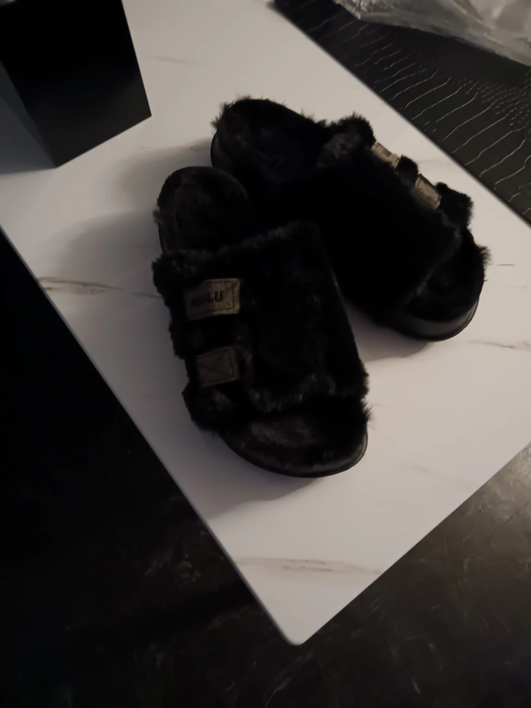 Black KUAIKU Faux Fur Slides - Size women's 11 - photo 4