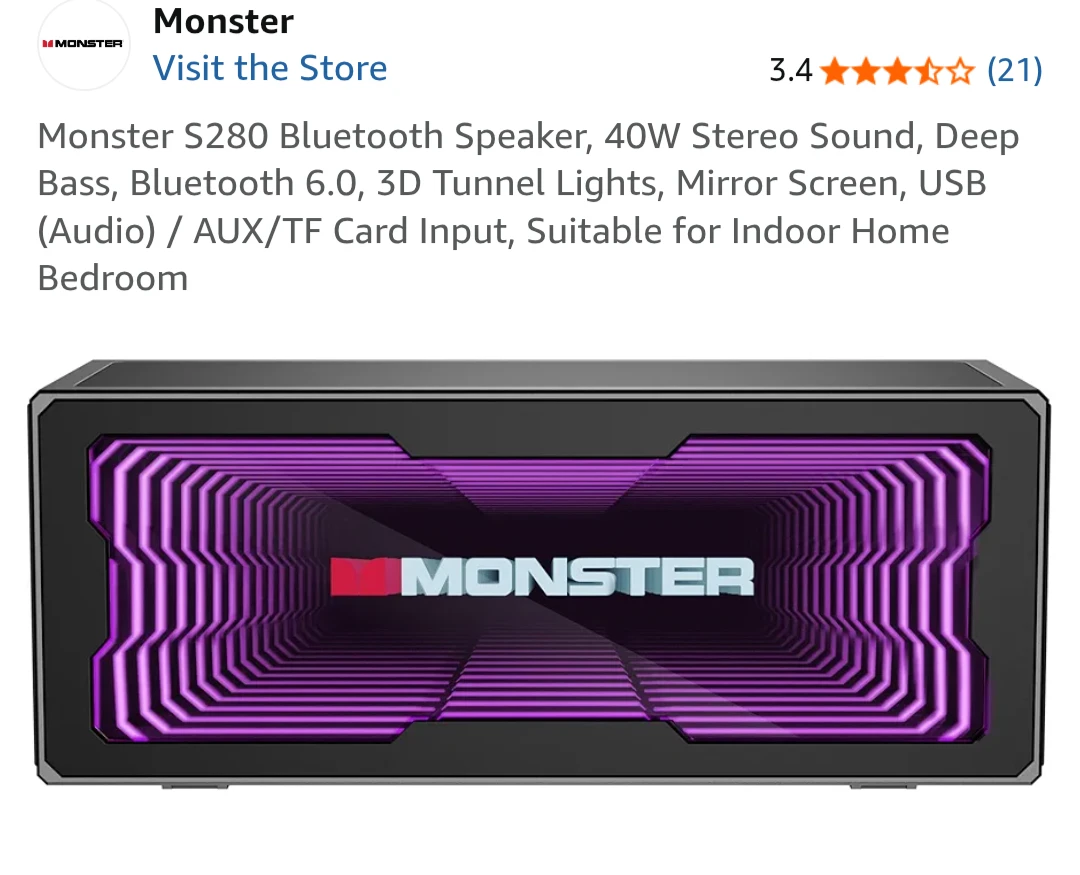 MONSTER Bluetooth Portable Speaker - 3D Túnel Lights - photo 2