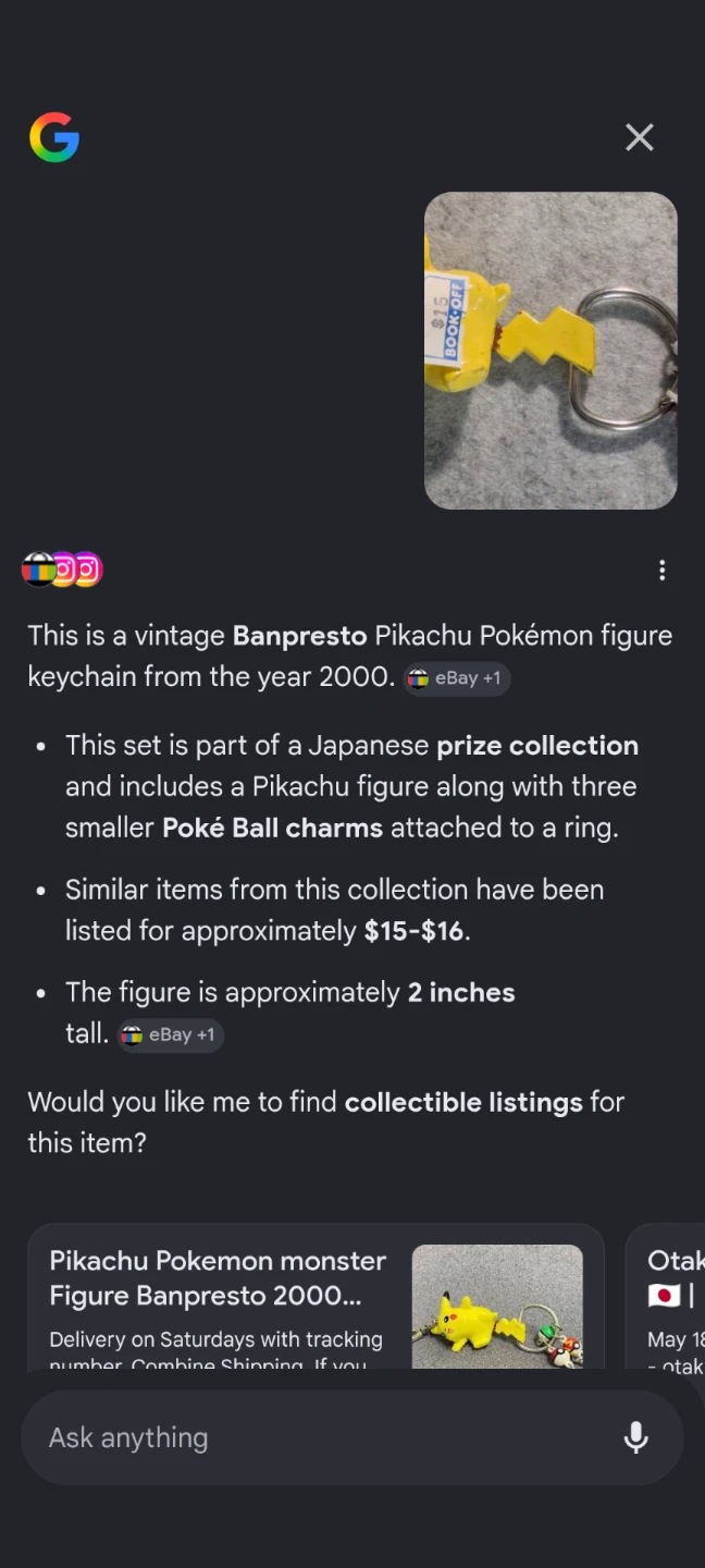 Banpresto Pikachu Pokemon Keychain Figure - photo 2