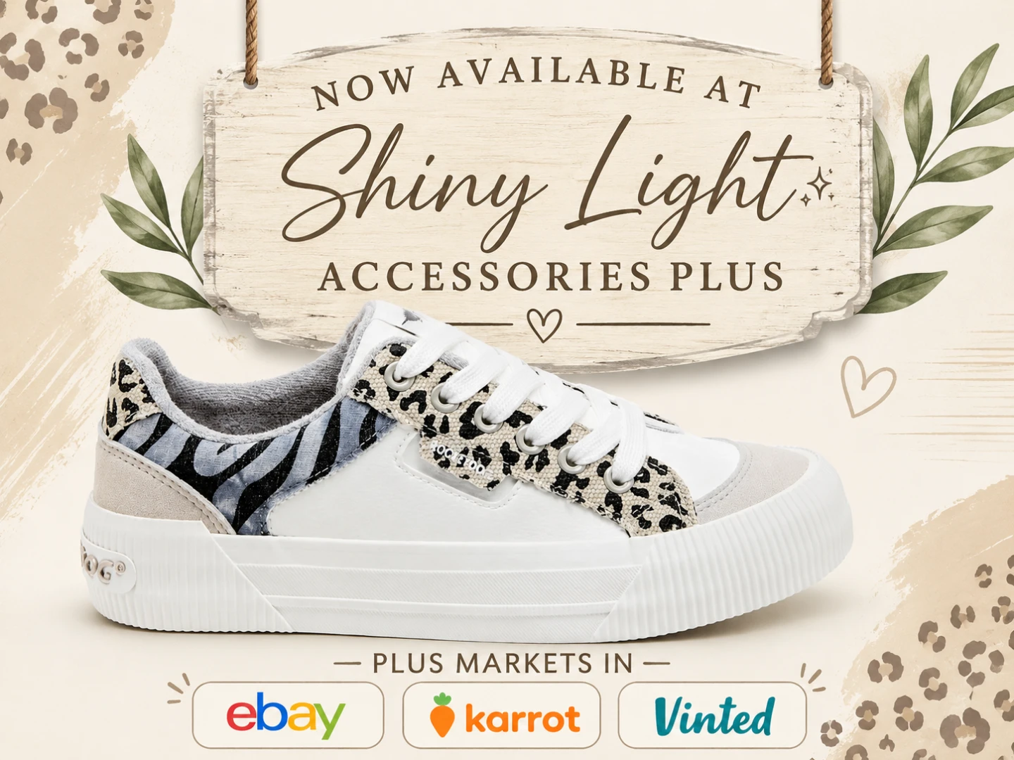 RocketDog Women's White Sneakers with Animal Print Accents