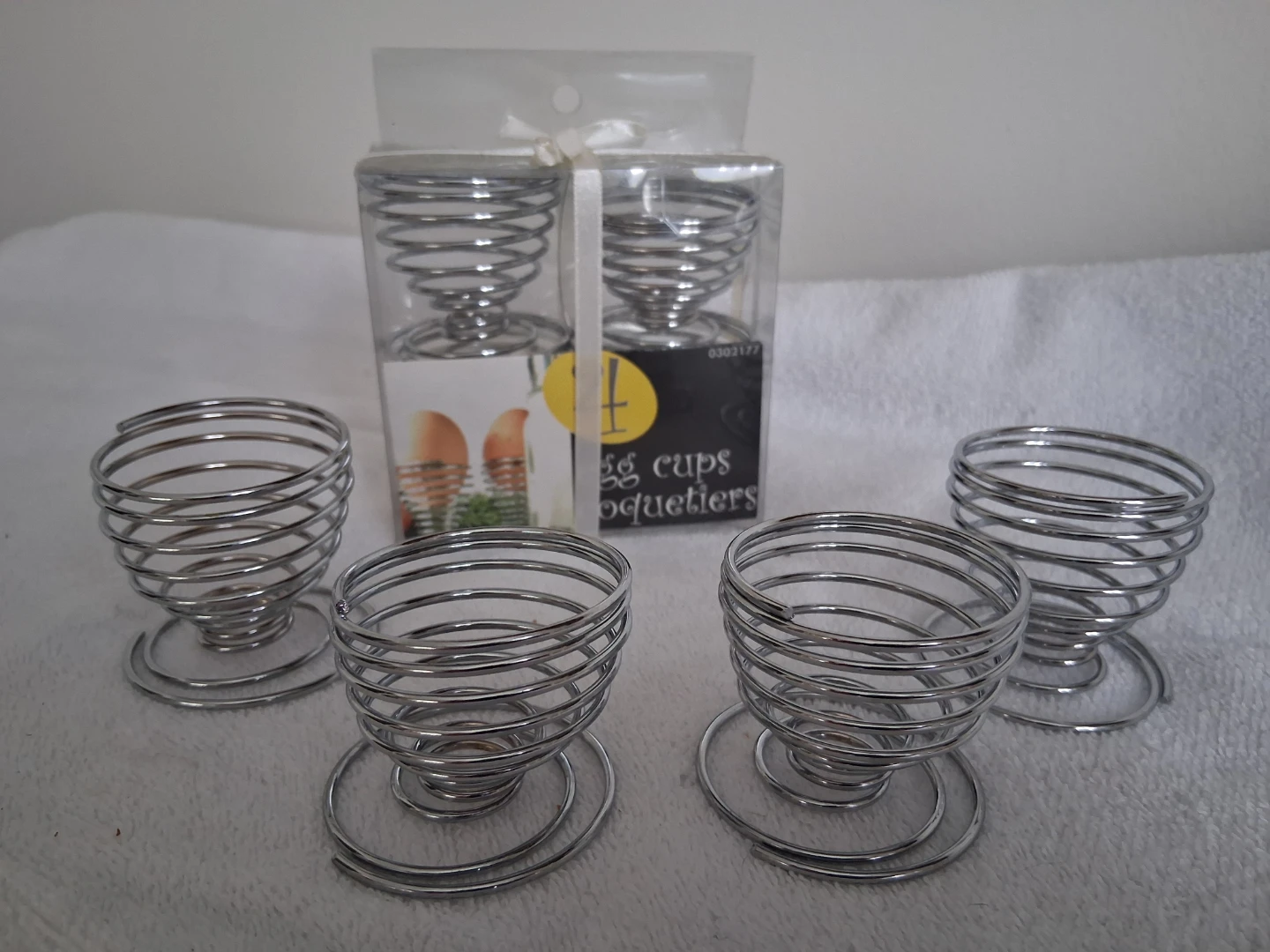 2 Sets of 4 Silver Wire Egg Cups
