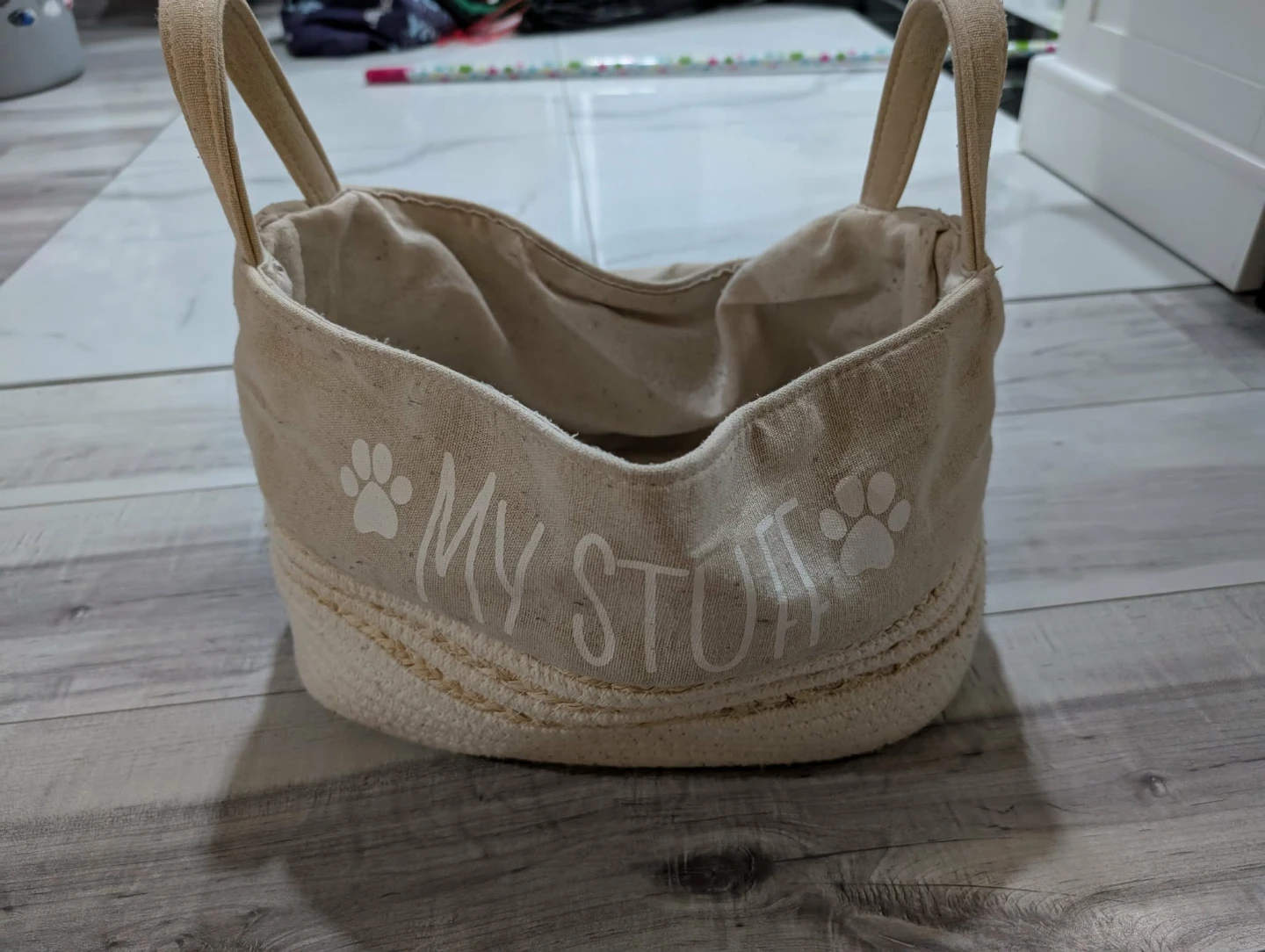 Canvas Storage Basket with Paw Print Design