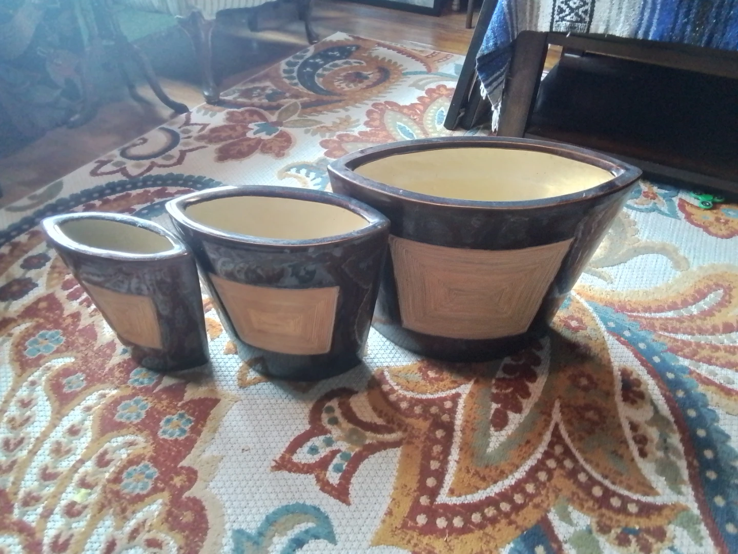 Set of 3 Vintage Vietnamese Nesting Planters – MCM Boat Shape - photo 5
