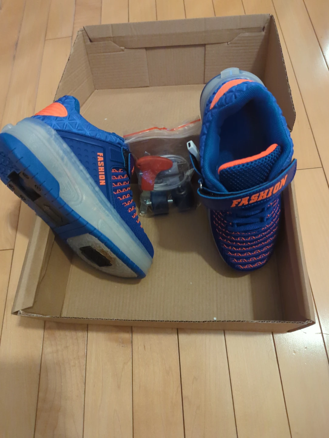 Blue and Orange Roller Shoes with Wheels size 2 youth
