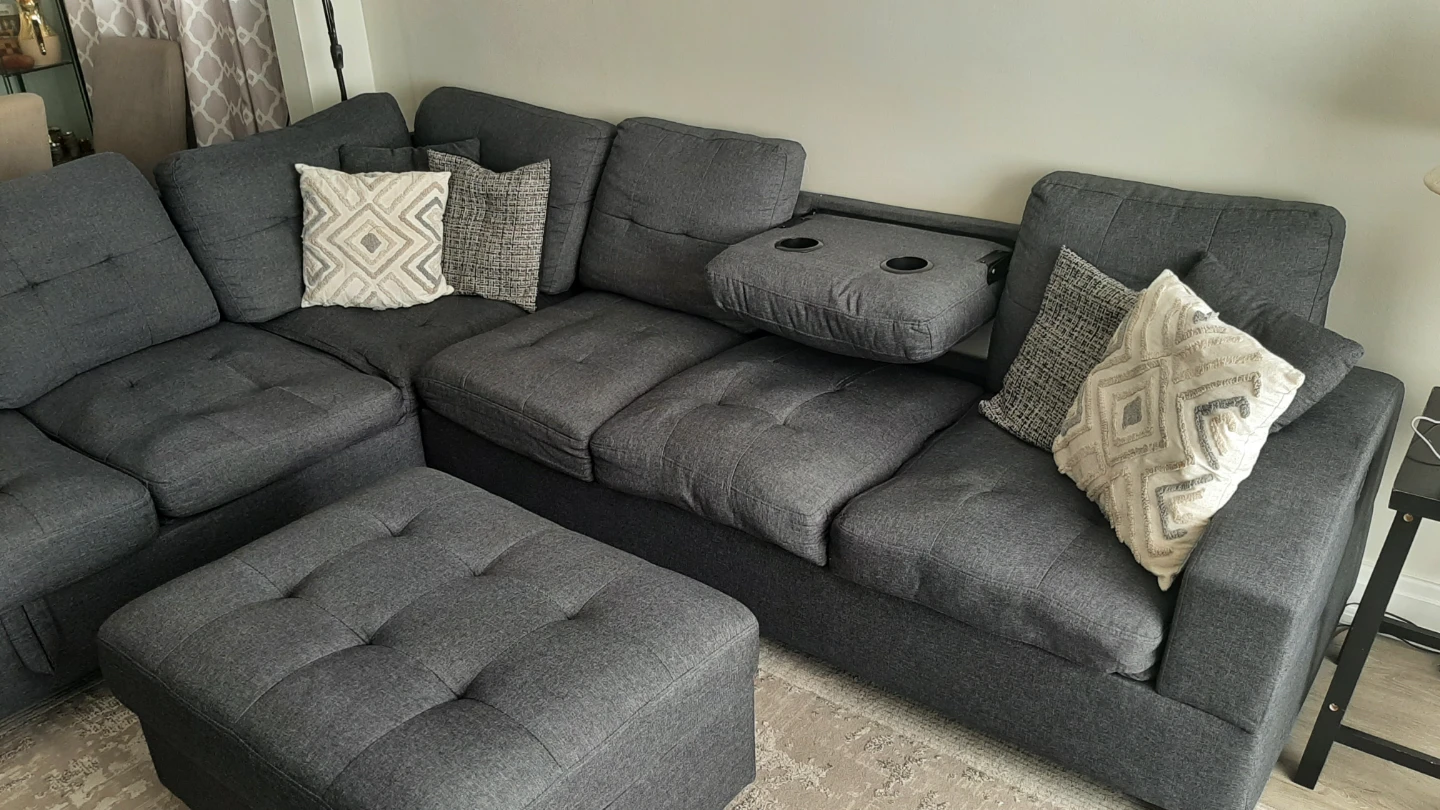 Dark Grey Sectional Sofa with Storage Ottoman - photo 2