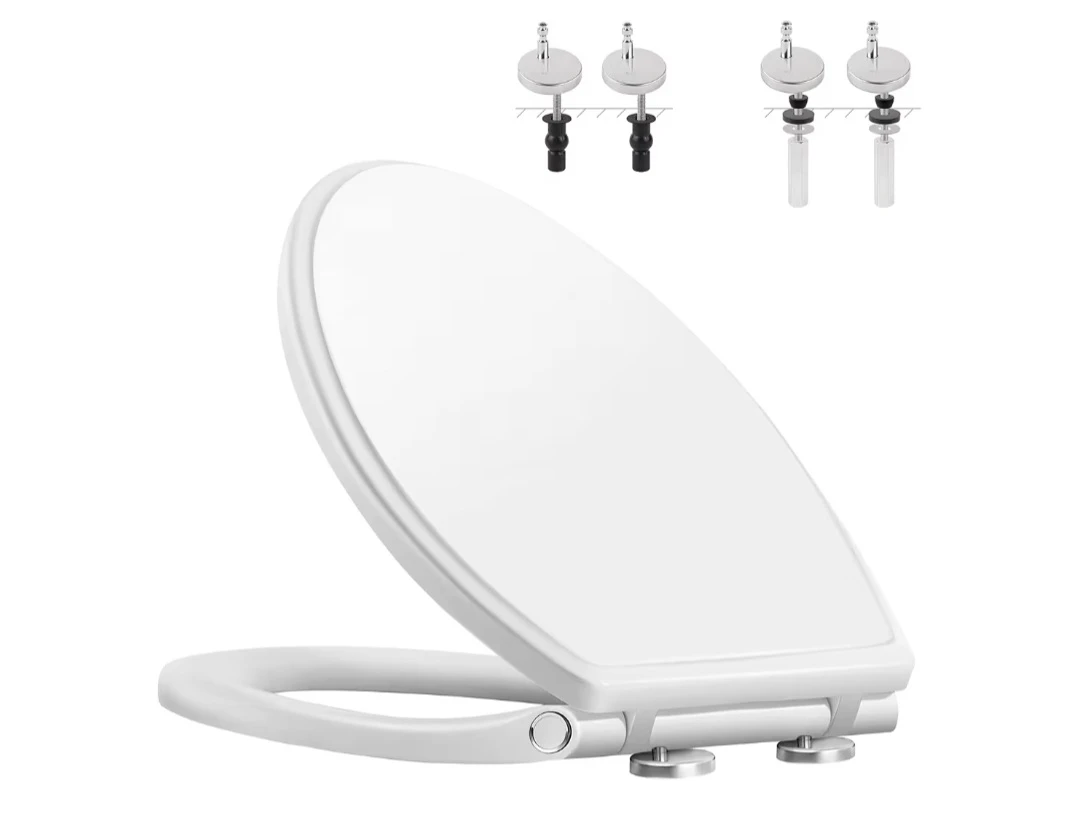 Elongated White Toilet Seat with One-Click Release