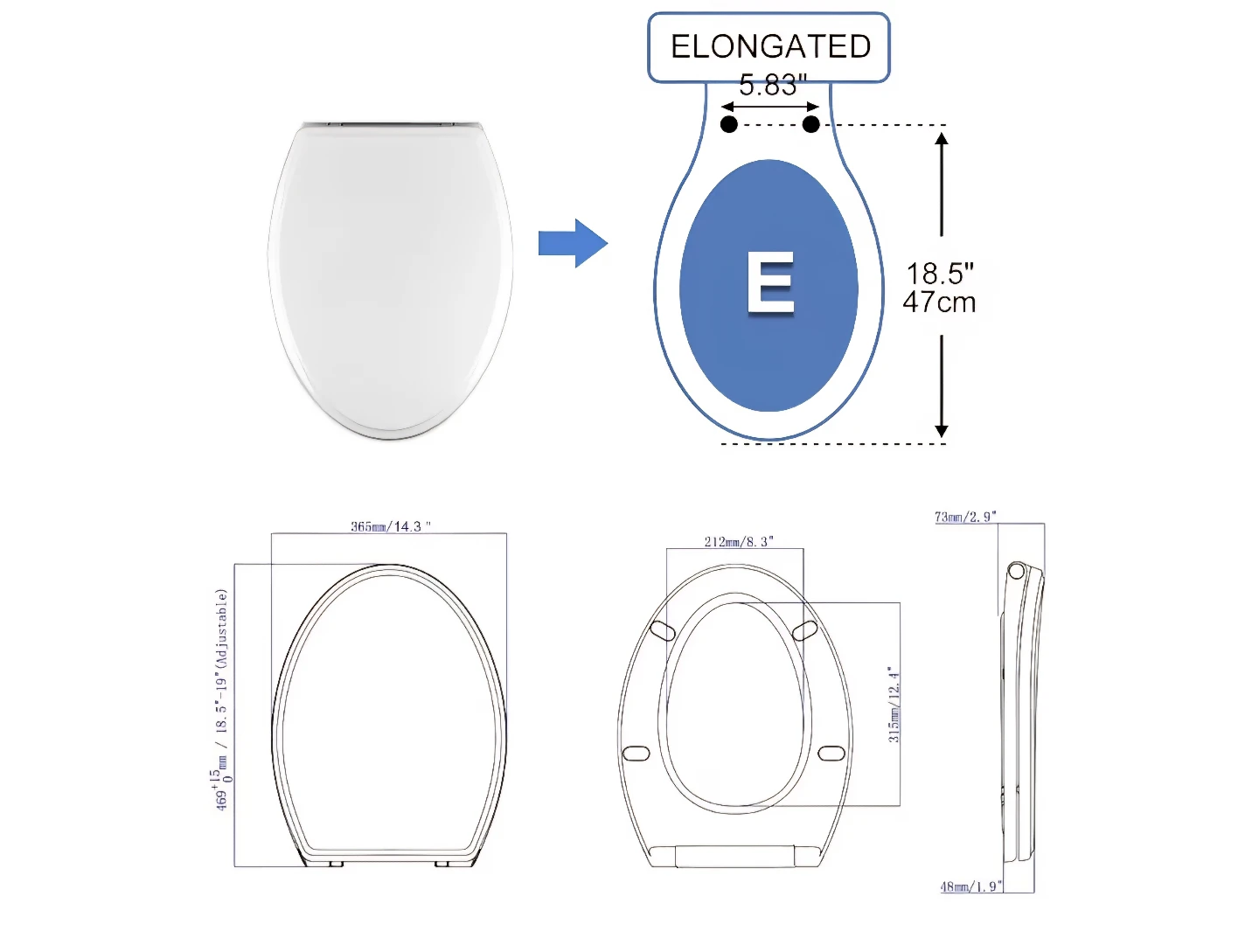 Elongated White Toilet Seat with One-Click Release - photo 3
