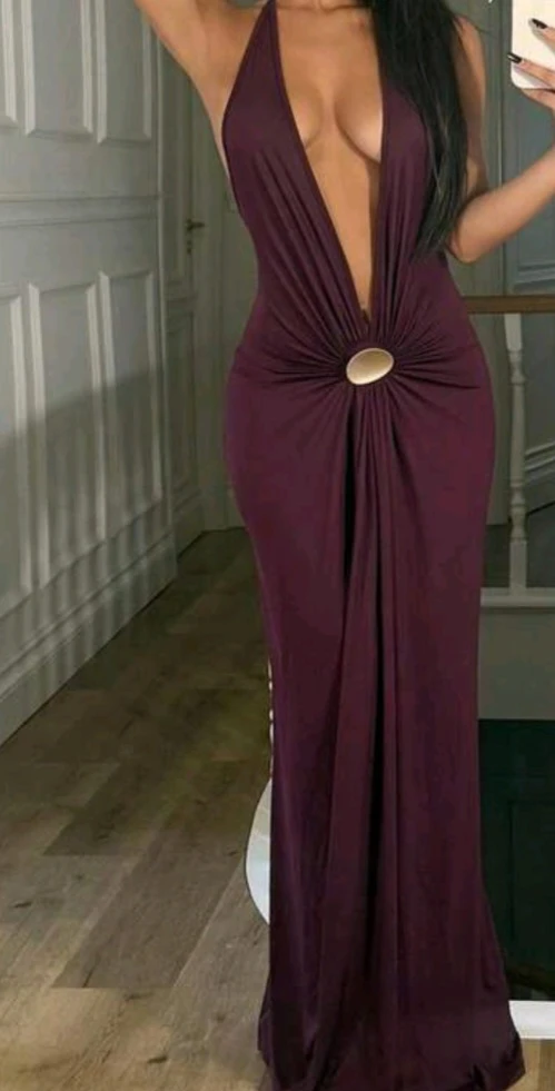 Women's Plum Halter Neck Maxi Dress