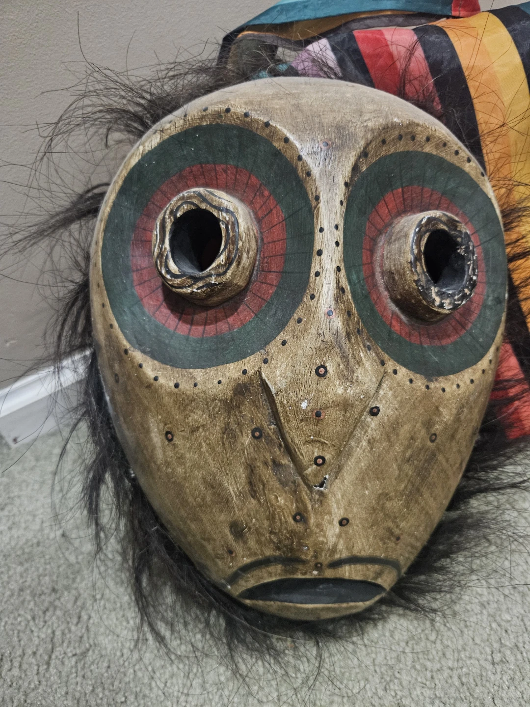 Wooden Tribal Mask with Hair
