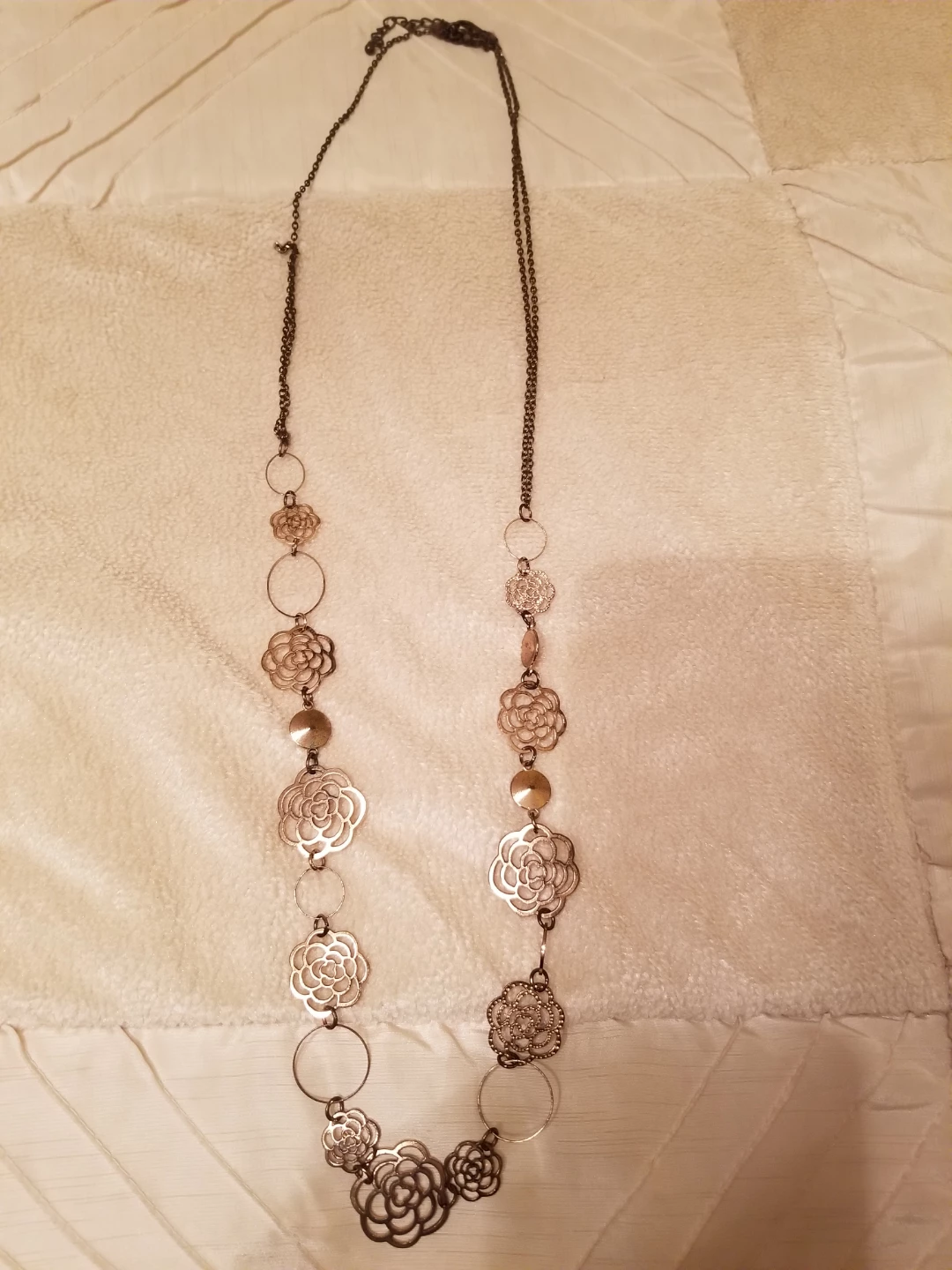 Long Gold-Tone Flower and Circle Necklace - photo 2