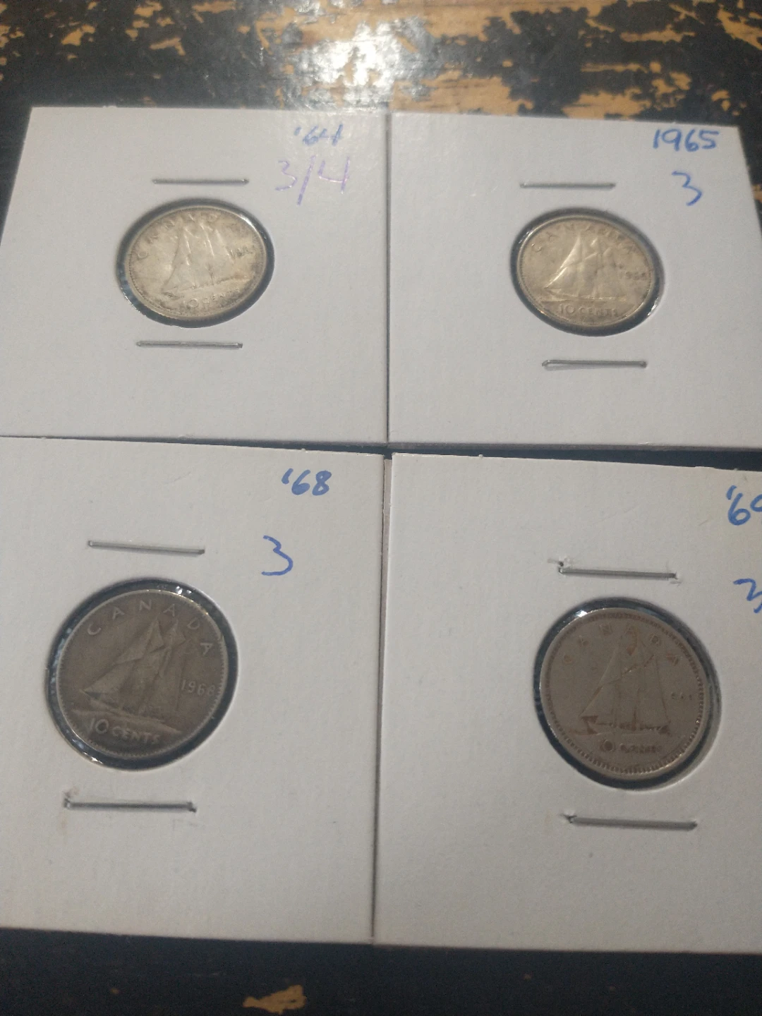 Canadian 10 Cents Coins (1964, 1965, 1968)
