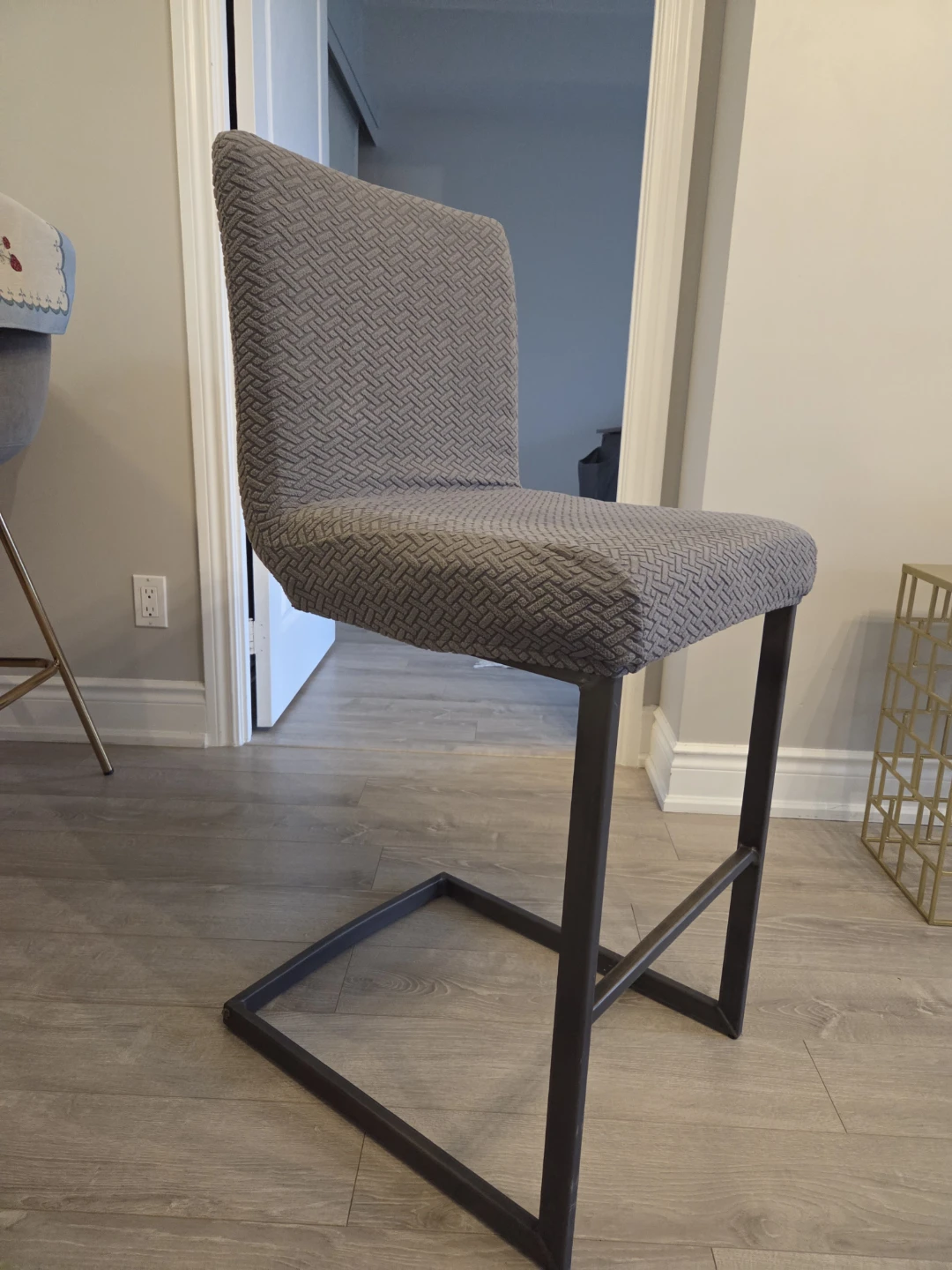 Grey Bar Stool with Upholstered Seat