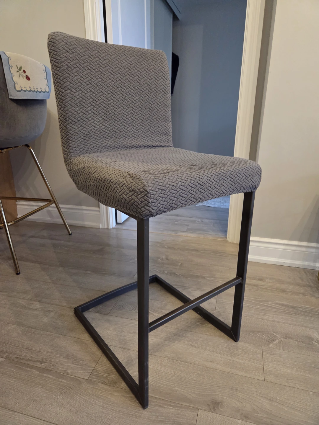 Grey Bar Stool with Upholstered Seat - photo 3