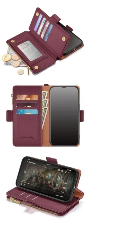 Antisturdy Folio Wallet Phone Case with Card Slots and Zipper - photo 2