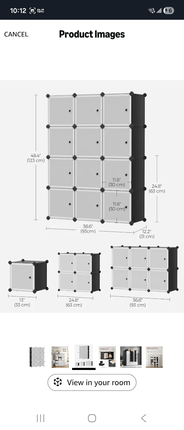 12-Cube Storage Organizer Black/White