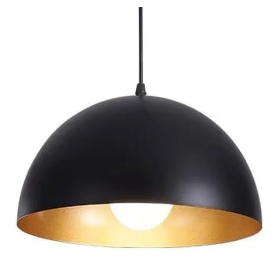 Black Dome Pendant Light with Gold Interior