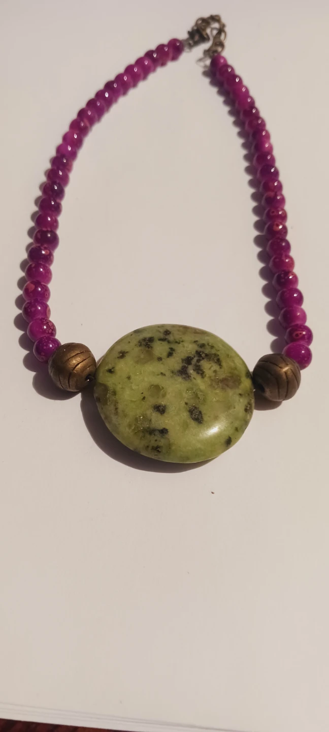 Green Stone Pendant with purple stone beads - photo 4