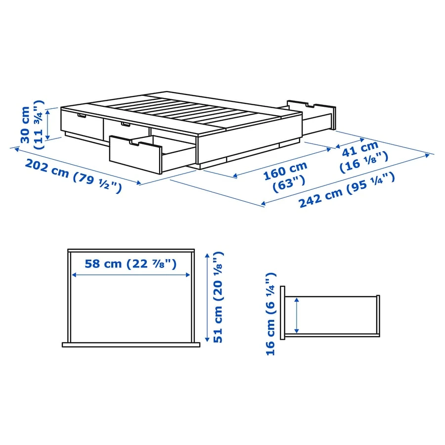 IKEA NORDLI  White King Bed Frame with 6 Drawers - photo 3