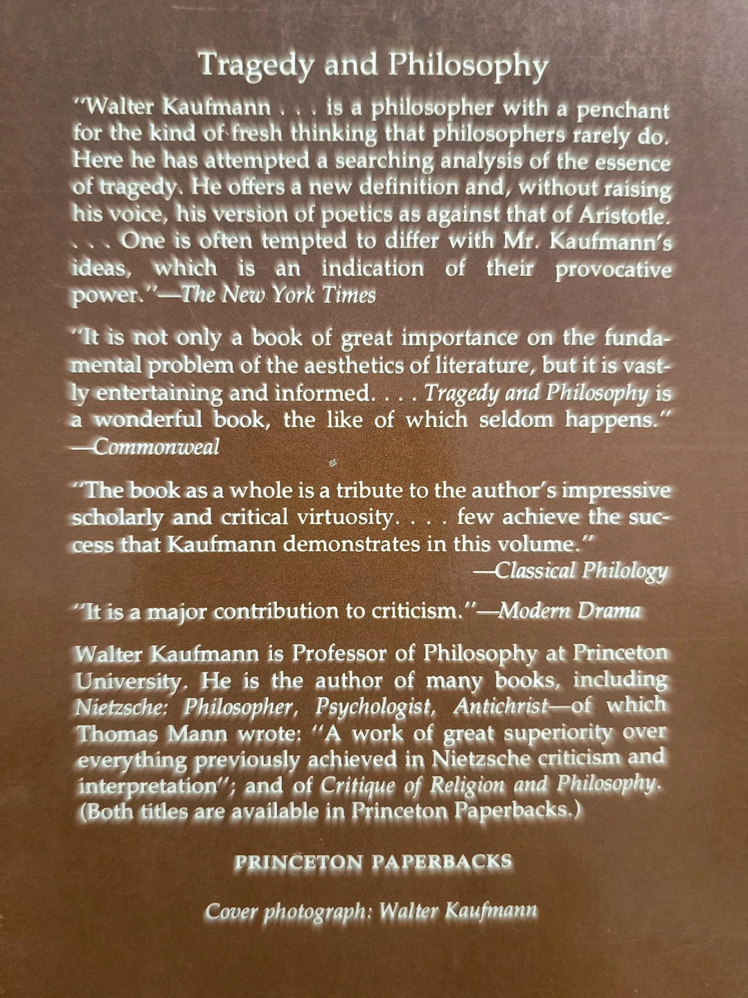 Walter Kaufmann Tragedy and Philosophy Book, 1968 - photo 2