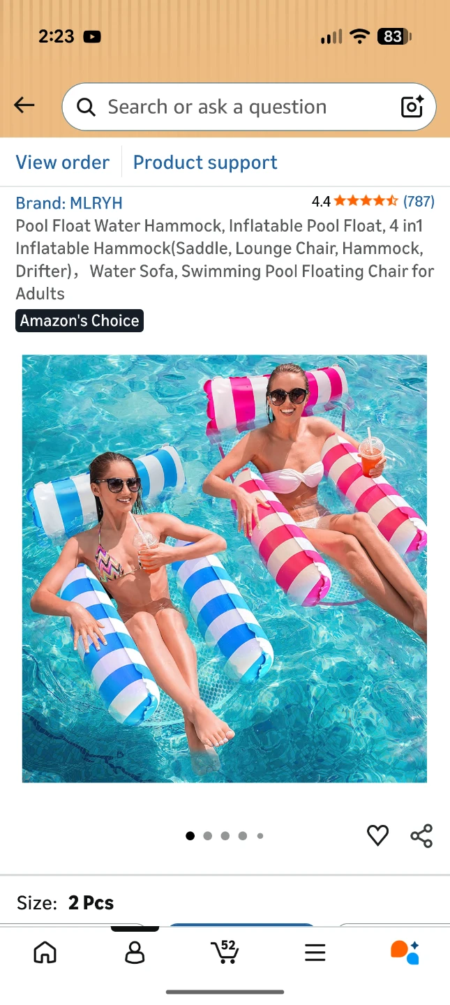 MLRYH Inflatable Pool Float Hammock (2 Pcs)
