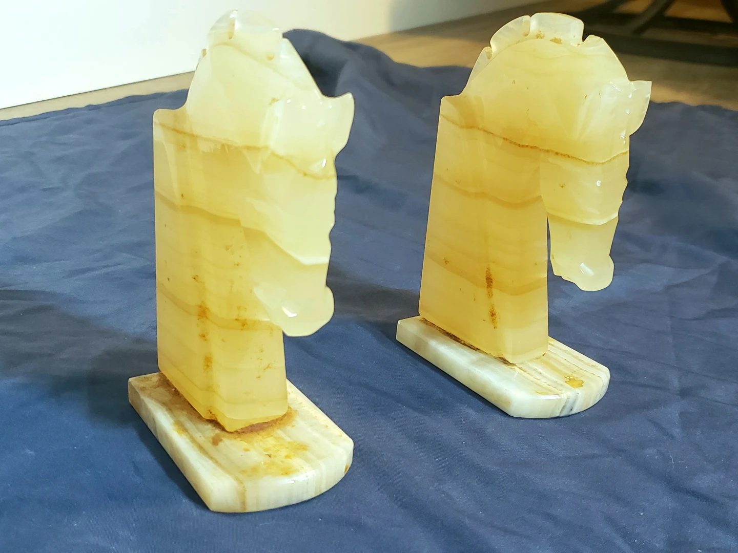 Mid-Century Modern Champagne Colour Marble Horse Head Bookends