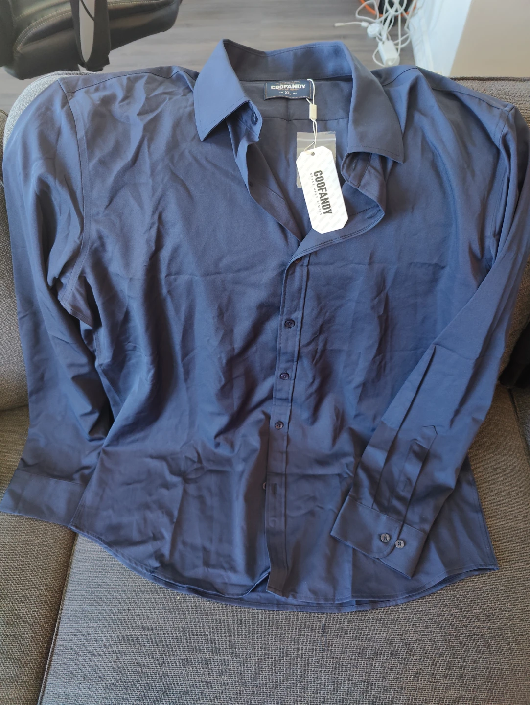 COOFANDY Men's Navy Blue Long Sleeve Dress Shirt - XL - photo 2