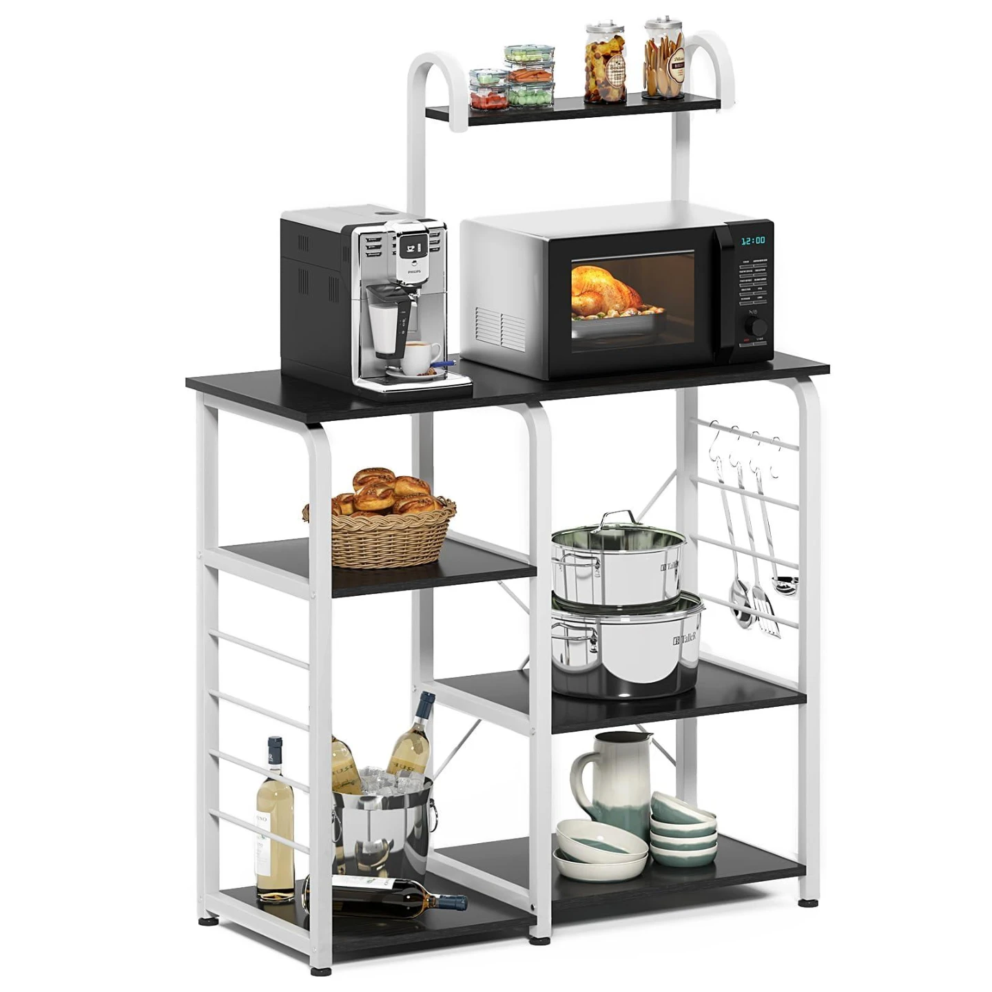 Kitchen Baker's Rack with Shelves and Hooks