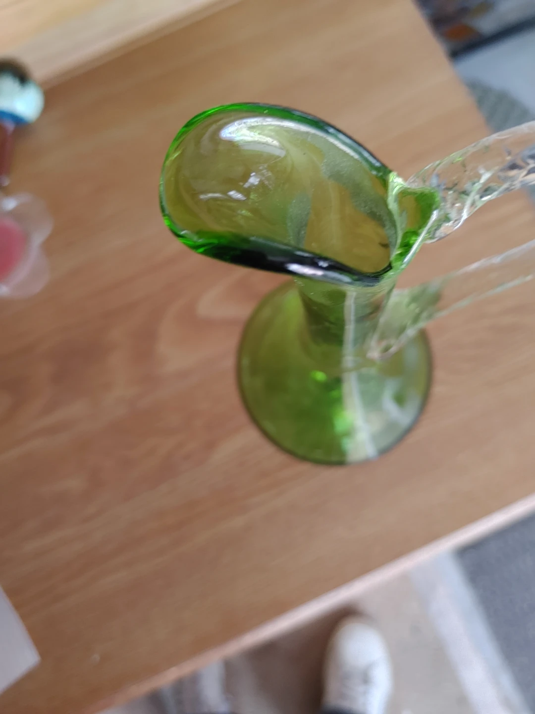 Green Glass Pitcher with Clear Handle - photo 2