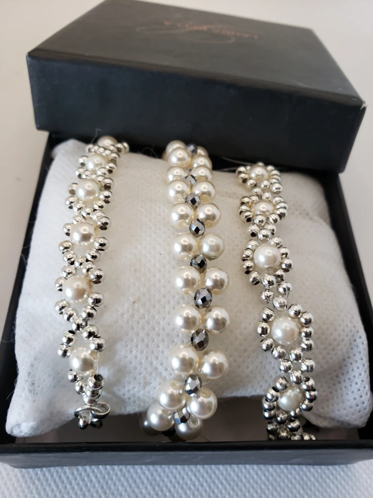 Pearl and Silver Tone Beaded Bracelets - Set of 3 - photo 4