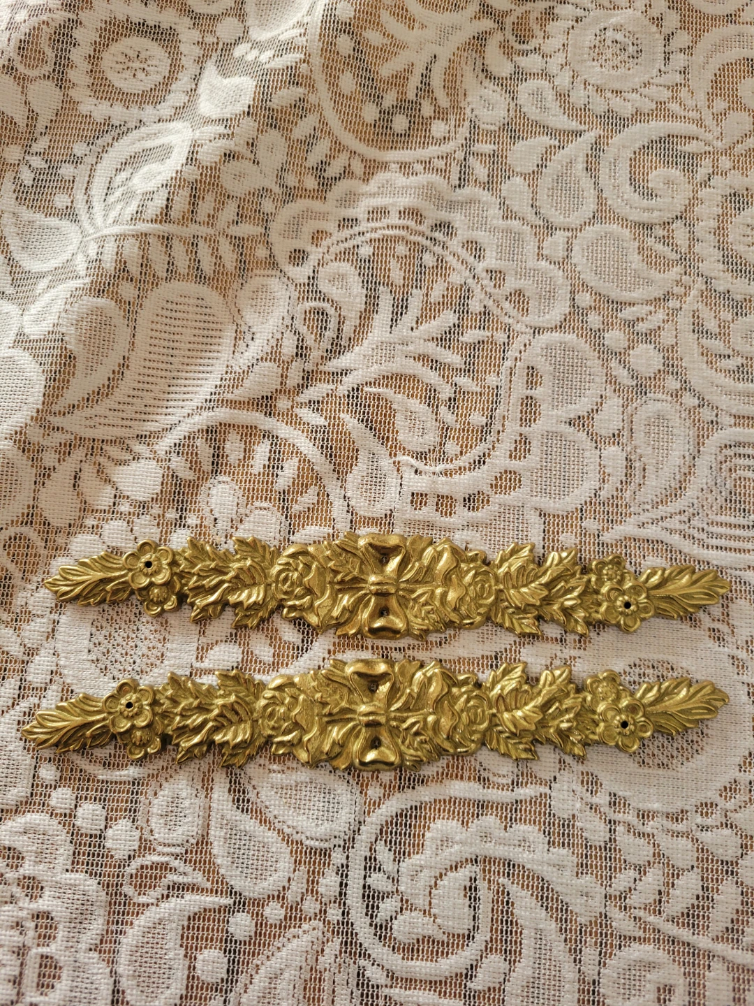 Vintage Brass Bombay Ornate Rose and Bow Ormolu Embellishments