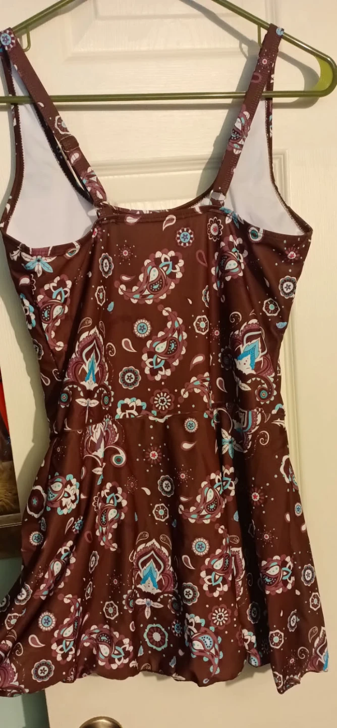 Brown Paisley Print Swim Dress