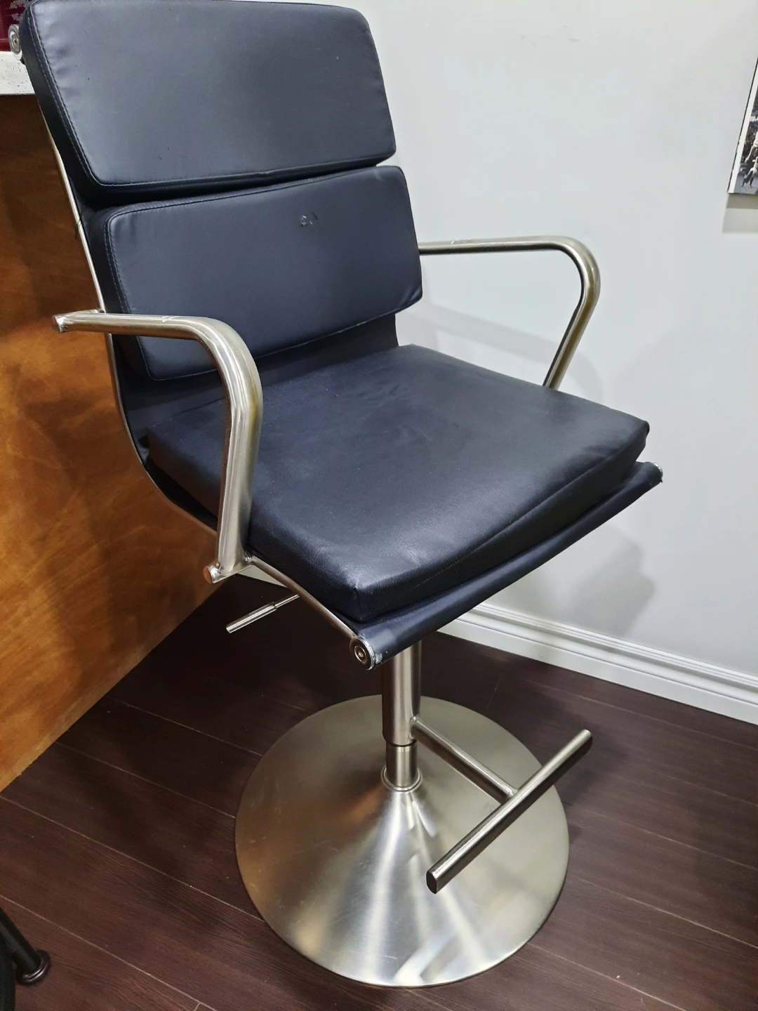 Black Faux Leather Bar Stool with Metal Accents