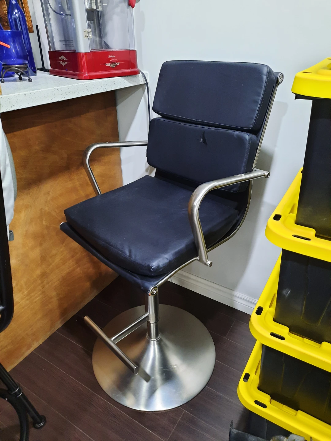 Black Faux Leather Bar Stool with Metal Accents - photo 2