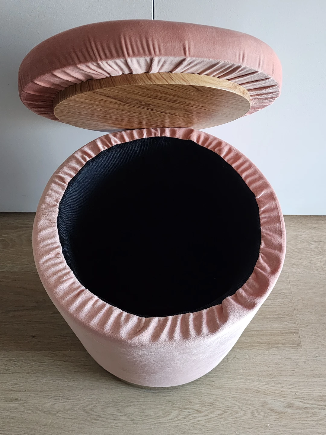 Pink Velvet Storage Ottoman with Wood Tray Top - photo 3
