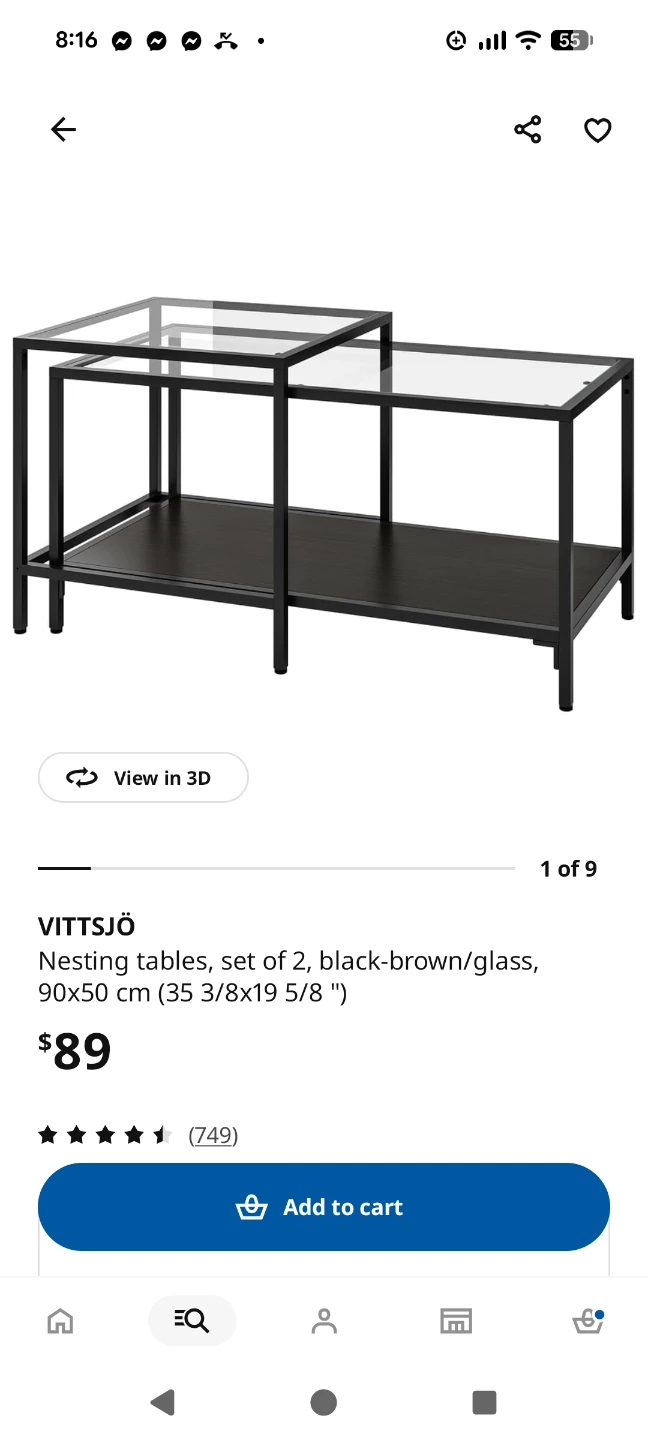 IKEA VITTSJÖ Nesting Coffee Tables, Set of 2, Black-Brown/Glass - photo 2