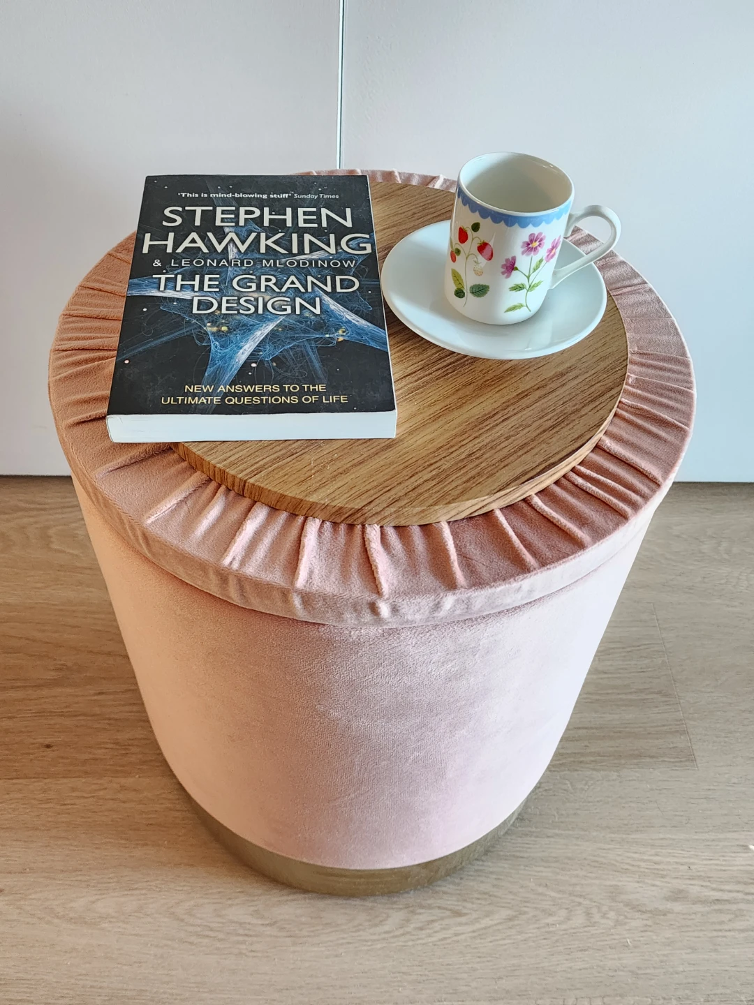 Pink Velvet Storage Ottoman with Wood Tray Top - photo 4