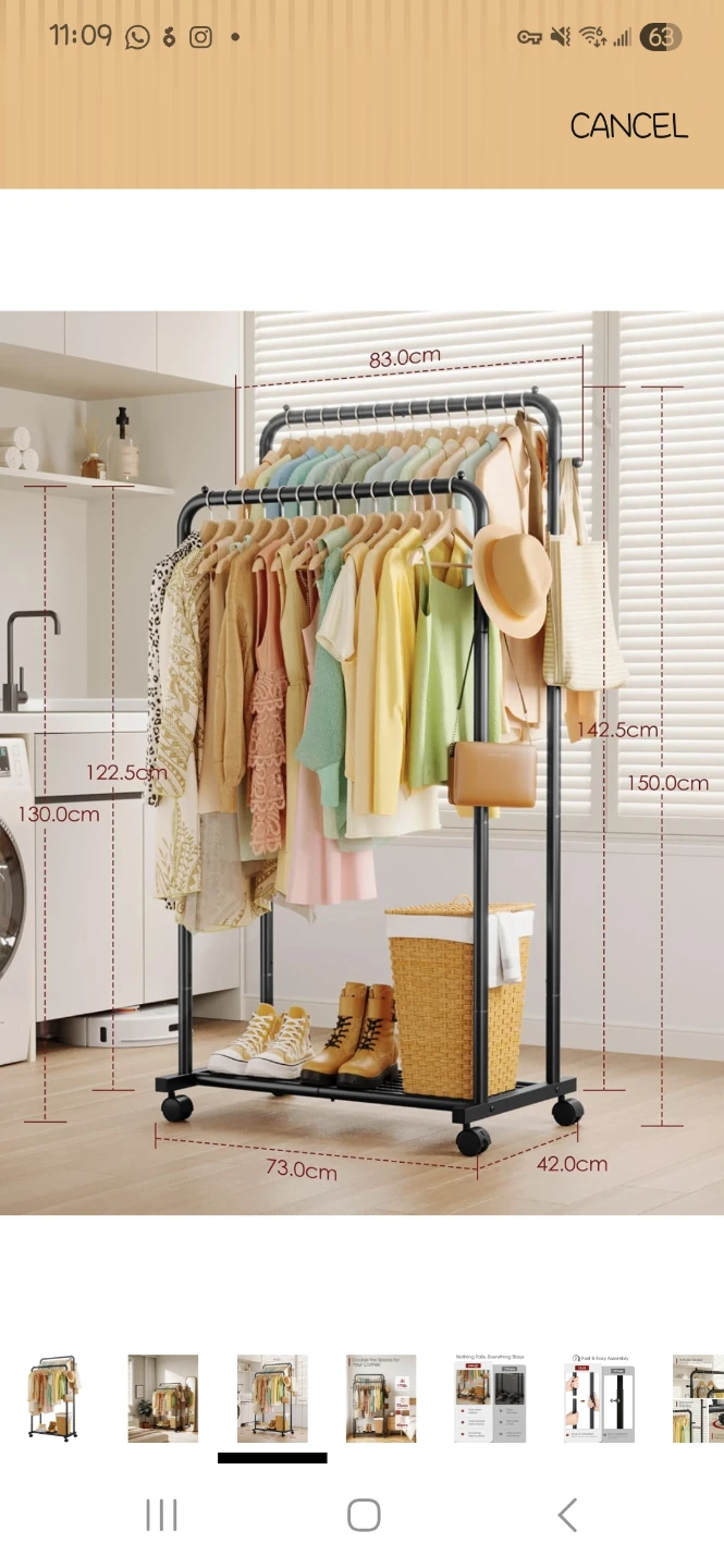 Sakugi Double-Rod Clothing Rack - Black
