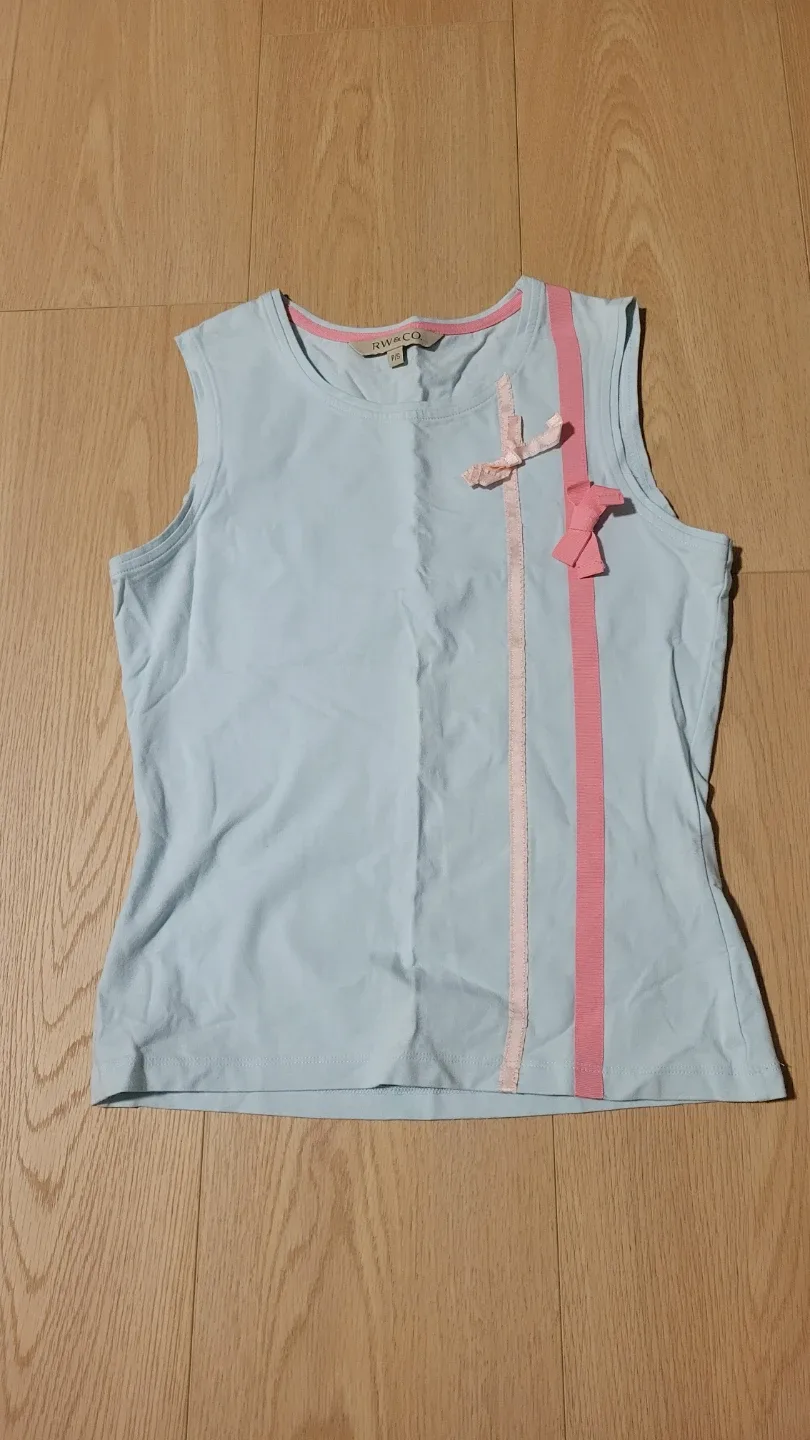 RW & CO. Blue Sleeveless Top with Pink Ribbon Detail - Size P/S