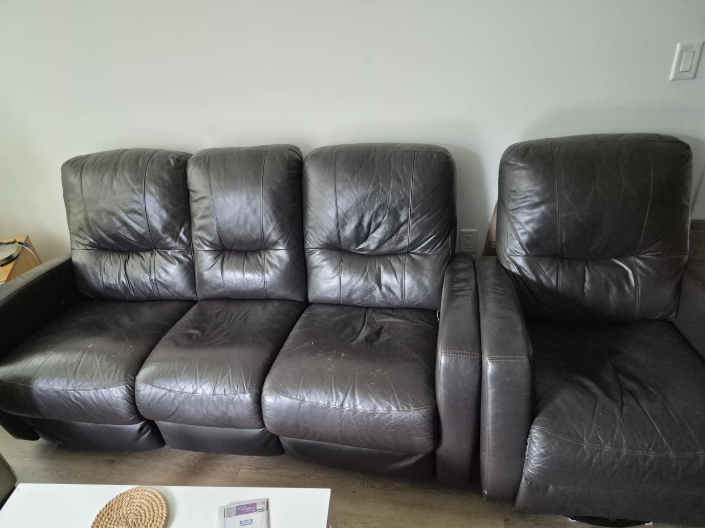Dark Brown Leather Sofa with Recliner