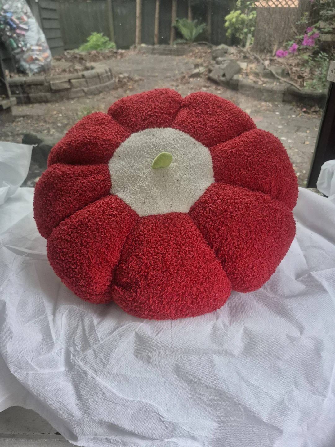 Plush Flower Pillow - Red
