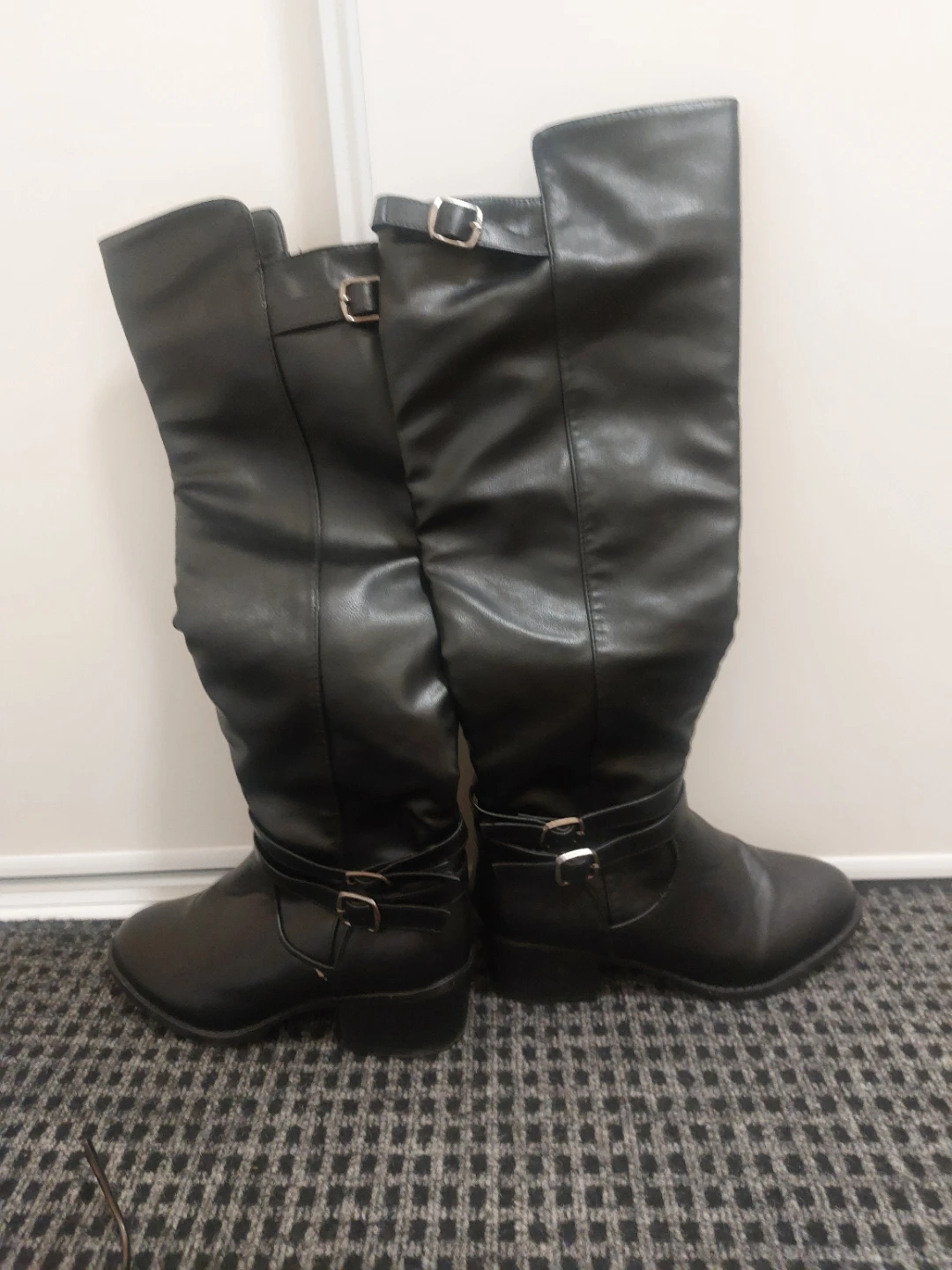 Black Knee-High Boots with Buckle Detail - photo 2
