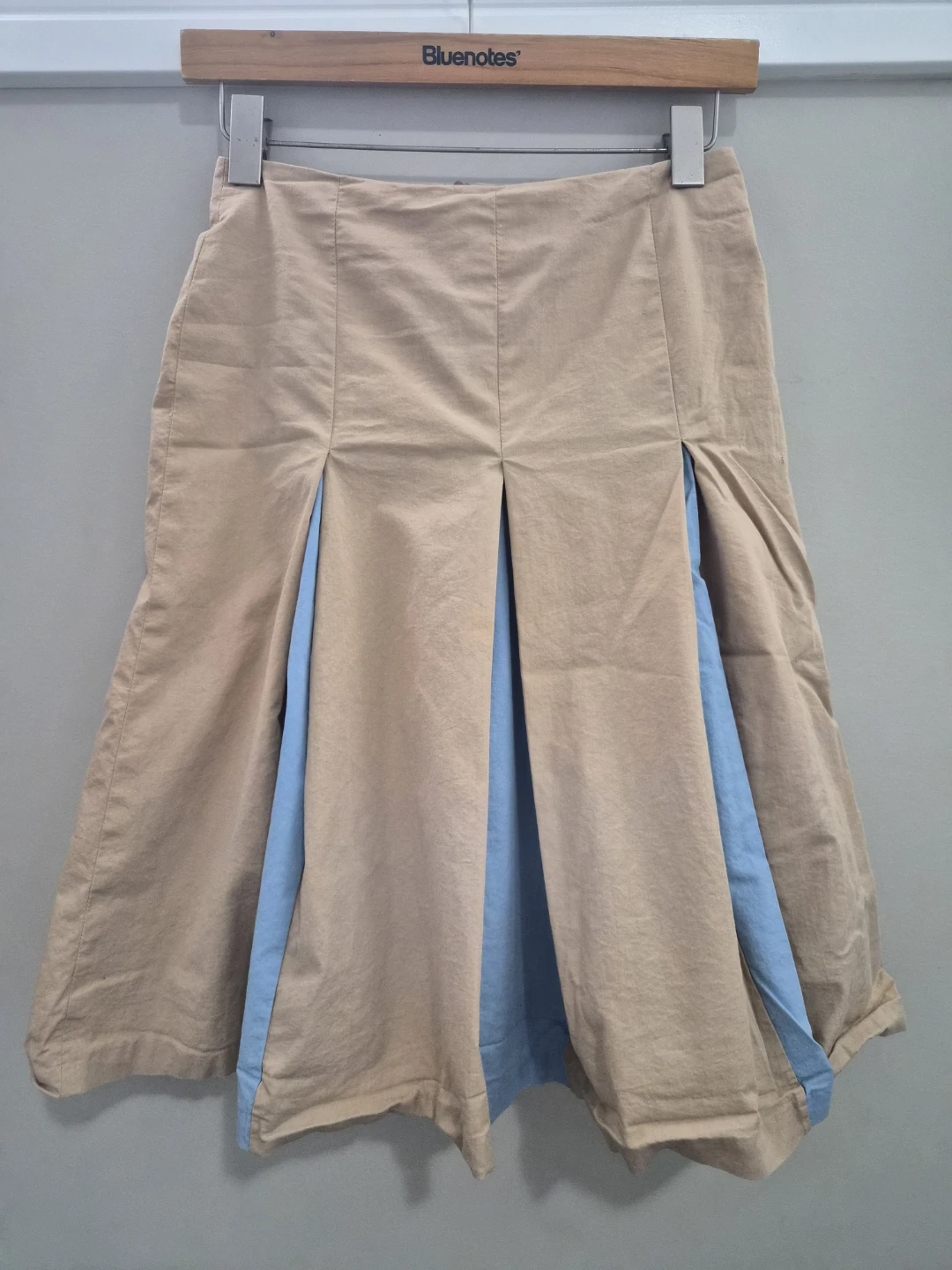 Tan and Blue Pleated Skirt