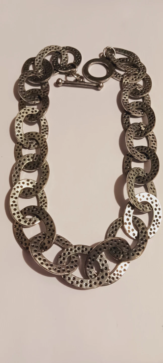 Silver Tone Chunky Chain Link Necklace with Toggle Clasp - photo 3