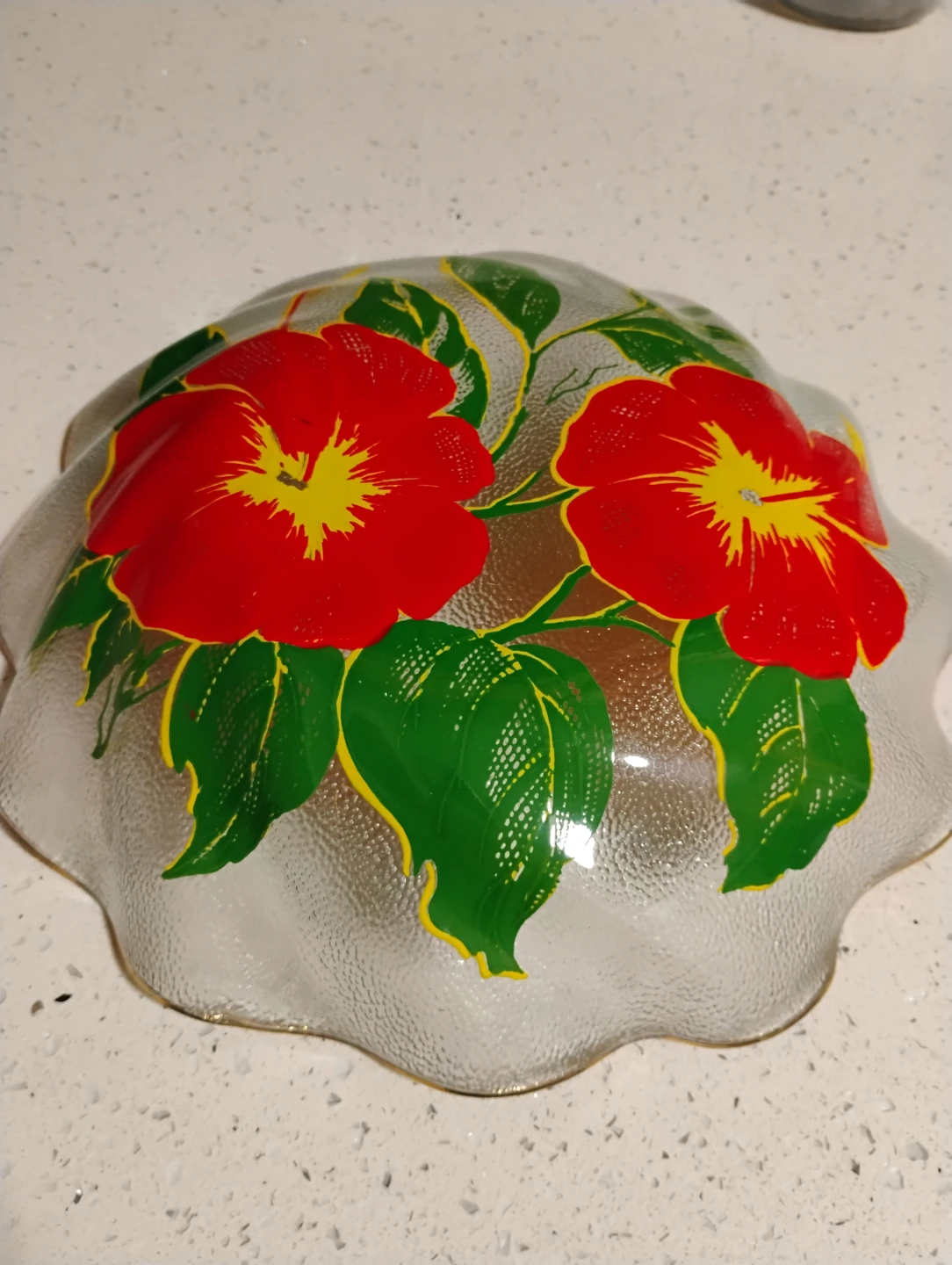 Glass Fruit Bowl with Red Flowers - photo 2