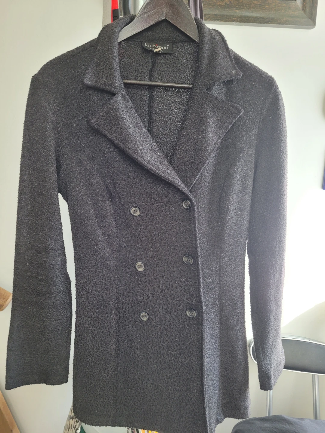 Le Château Black Textured Double-Breasted Blazer