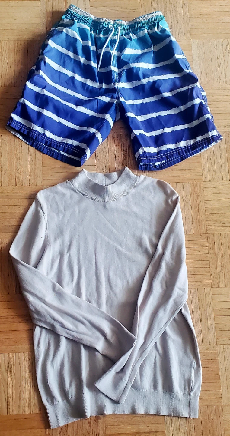 Blue & White Striped Swim Shorts & Sweater