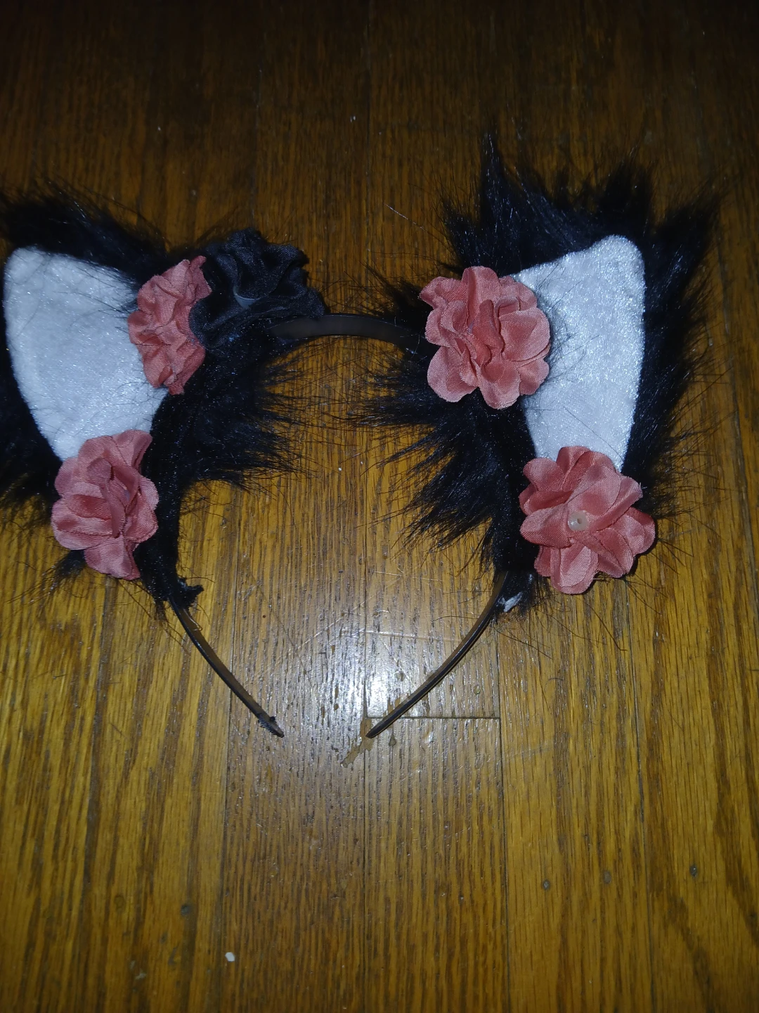 Hand made Black Cat Ears Headband with attachment tail - photo 3