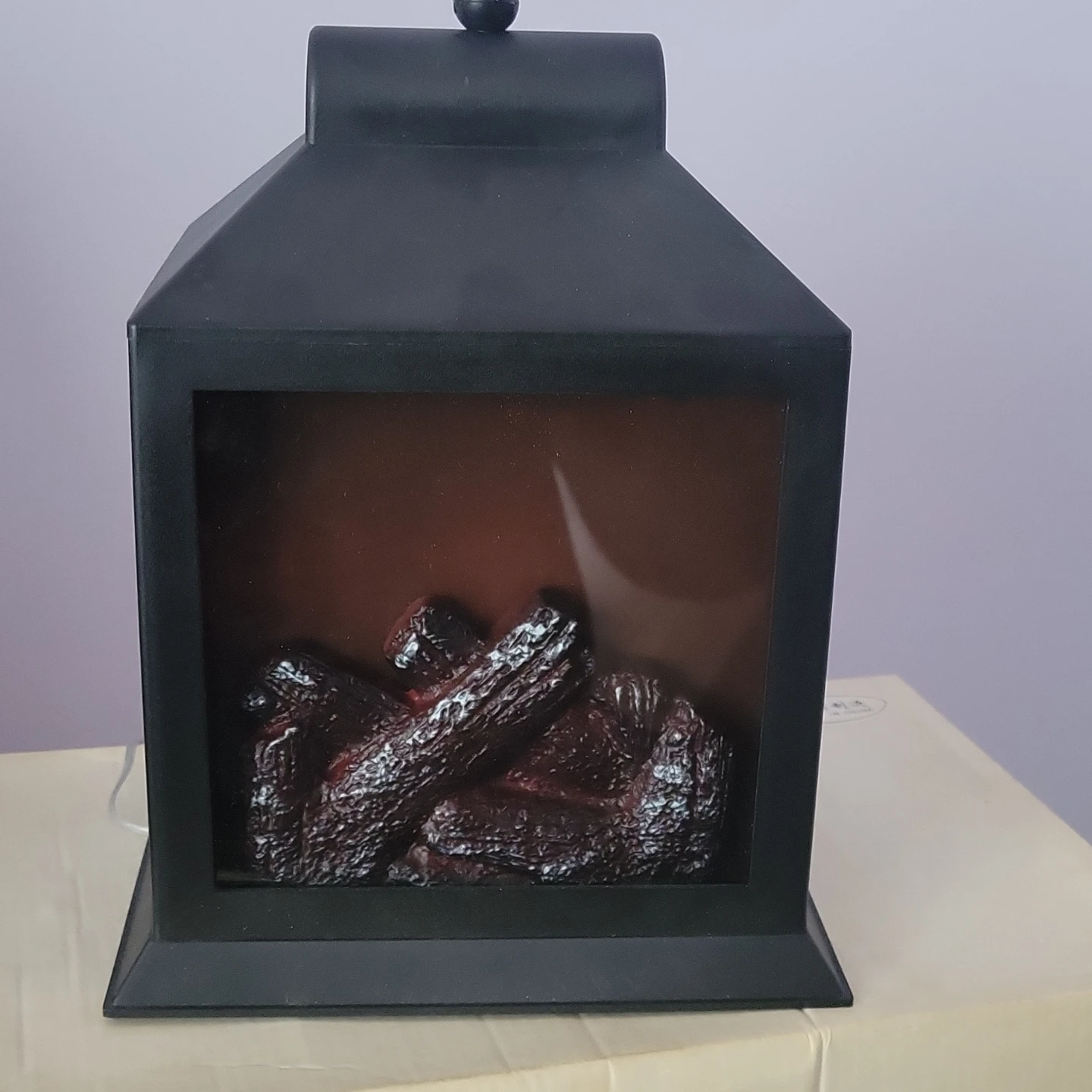 Black Electric Fireplace Lantern with Logs - photo 3