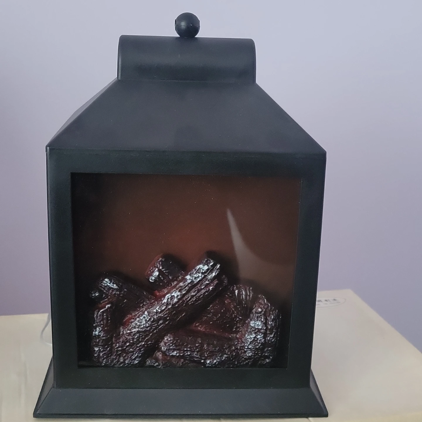 Black Electric Fireplace Lantern with Logs - photo 4