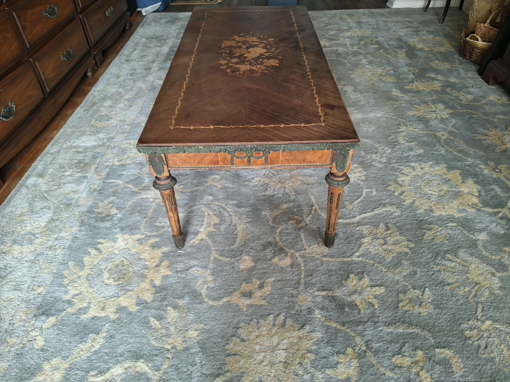 Vintage Wood Marquetry Coffee Table with Floral Inlay - photo 4